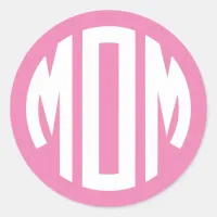 Pink and White Circle Monogram MOM Classic Round Sticker