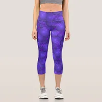 Purple planets, modern fractal pattern capri leggings