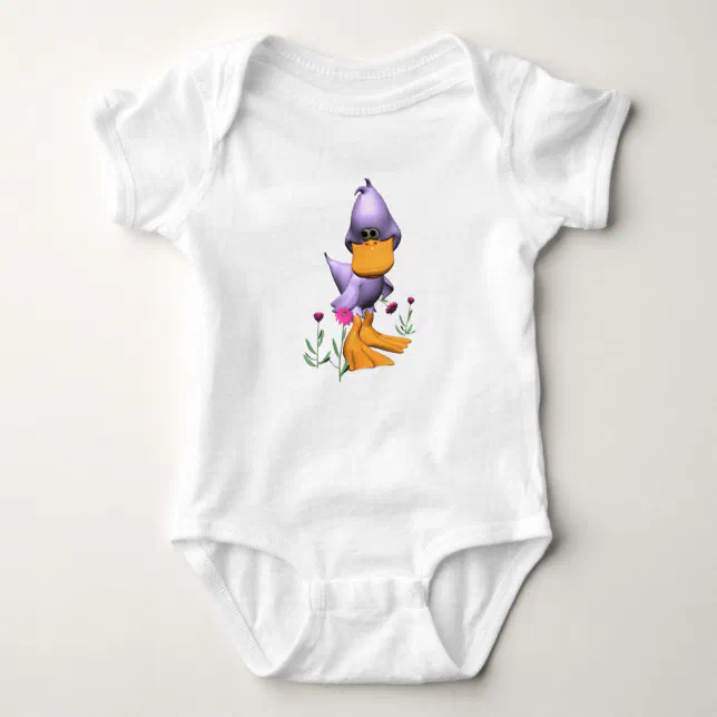 Cute and Shy Purple Cartoon Duck Baby Bodysuit