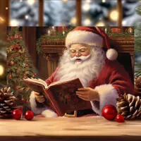 Traditional Santa Reading A Book Christmas Holiday Card