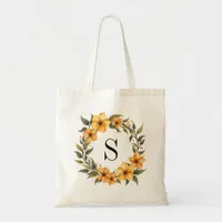 Ornate Elegant Floral Foliage Monogram Tote Bag