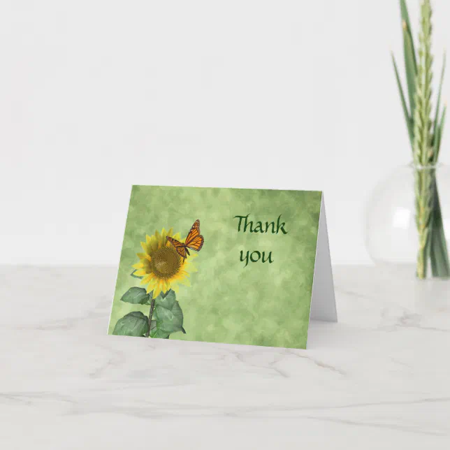 Pretty Yellow Sunflower and Orange Butterfly Thank You Card