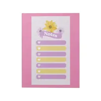 Yellow Purple Girly Floral Flower Blossom Hearts Notepad