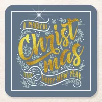 Magical Christmas Typography Gold ID441 Square Paper Coaster