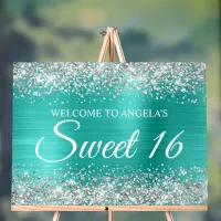 Silver Glitter Turquoise Foil Sweet 16 Acrylic Sign