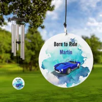 Classic Retro Blue Sports Car Birthday Adventure Wind Chime