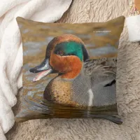 A Chatty Green-Winged Teal Duck at the Pond Throw Pillow