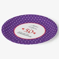 50 & Fabulous Custom Name Red 50th Birthday Purple Paper Plates