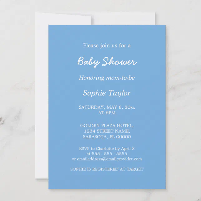 Baby Shower Minimalist Blue Invitation