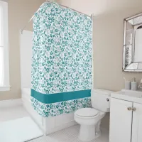 Pretty Teal Blue Floral Pattern Shower Curtain