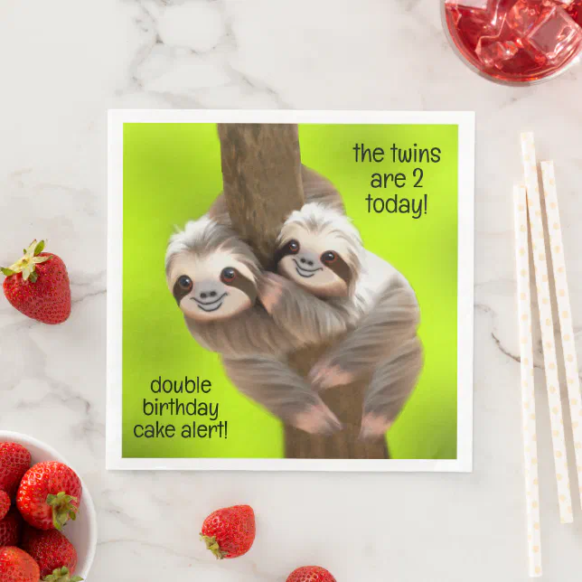 Cute Three-Toed Sloths Happy Twins Birthday Paper Dinner Napkins