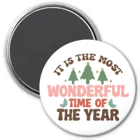 Wonderful Time Retro Groovy Christmas Holidays Magnet