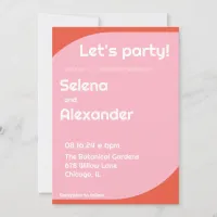 Bold Retro Pink & Orange Brightly Colored Wedding Invitation