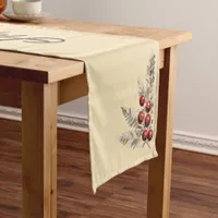 Retro Holly Berries and Evergreen Short Table Runner