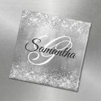 Glittery Silver Foil Fancy Monogram Magnet