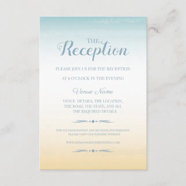 Seaside Theme Wedding Reception Card 