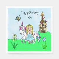 Personalized Princess and Unicorn Birthday Party Napkins