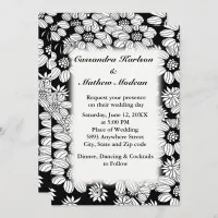 White Daisies with Black Background Wedding Invitation