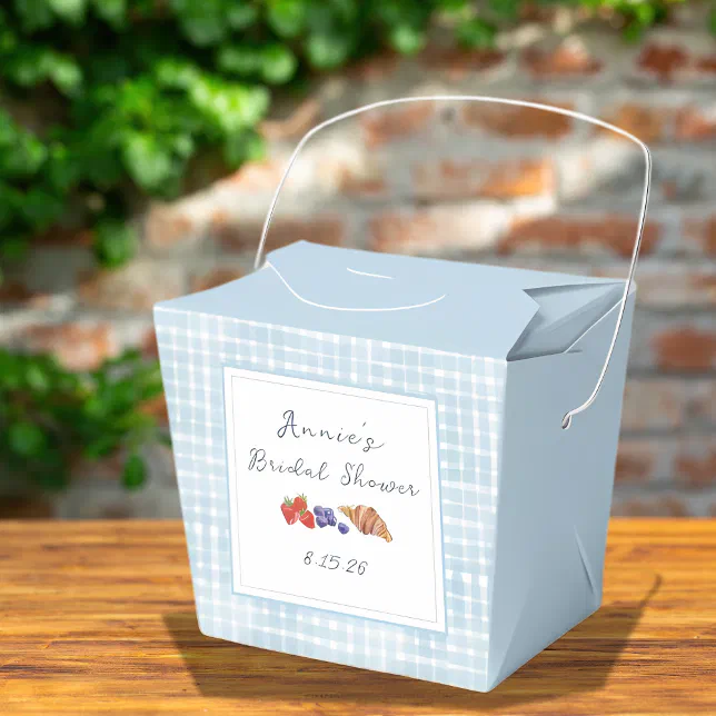 Dusty Blue Gingham Brunch Bridal Shower Fun Picnic Favor Boxes