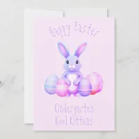 Lilac Bunny And Pastel Easter Eggs Kindergarten Holiday Card