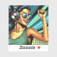 Pop Art Woman in Headphones Dancing Sticker