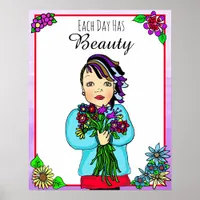 Each Day has Beauty Folk Art Hand Drawn Punk Girl Poster