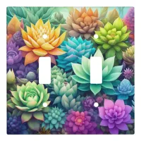 Watercolor Greenery Succulents Collage Light Switch Cover