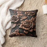 Detailed Copper Rose Art on Dark Canvas Throw Pillow