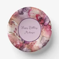 Pink and Purple Flowers Alcohol Ink Illustration  Paper Bowls