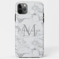 Chic Silver Foil Marble Monogram iPhone 11 Pro Max Case