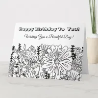 Big Color Me Birthday Card Whimsical Birds Flowers