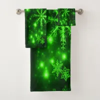 Deep Green Snowflakes Towel Set