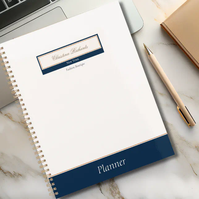 Classy Navy Blue Ivory Business Planner