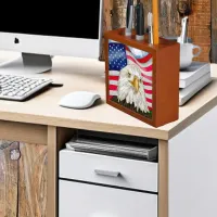 Bald Eagle in front of American Flag Patriotic Art Desk Organizer