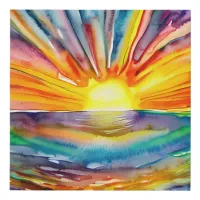 Colorful Sun Rays over the Water Reflection AI Art Faux Canvas Print