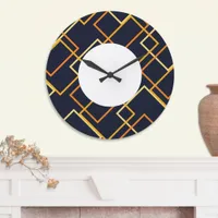 Contemporary Geometric Navy Blue Orange Patterned Large Clock