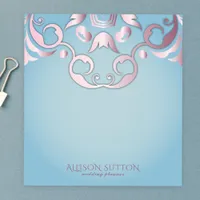 Luxury Chic Elegant Pink Border on Aquamarine Blue Notepad