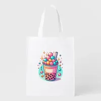 Pink and Blue Bubble Tea Personalized Grocery Bag