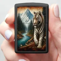 Majestic White Tiger in Mountain Valley Zippo Lighter