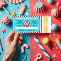 Retro Circus Ticket Kids Birthday Party Invitation