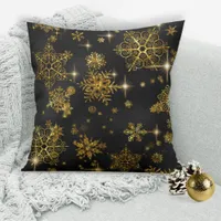 Prettiest Snowflakes Pattern Black/Gold ID846  Throw Pillow