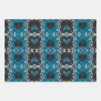 Teal and Grey Vintage Elegant Rhinestones Pattern Wrapping Paper Sheets