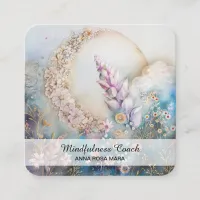 *~* Crescent Moon Flowers QR Floral AP70 Ethereal  Square Business Card