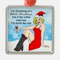 Dreaming of a White Christmas | Retro Pinup Lady  Metal Ornament