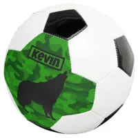 Modern Green Camo Black Wolf Silhouette Monogram | Soccer Ball