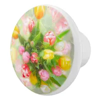 Tulip bouquet in vintage look - floral art     ceramic knob