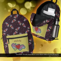 Love Note: Doodle Heart Music Lovers Name Yellow Printed Backpack