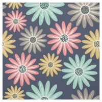 Colorful Daisies on Navy Blue Pattern Fabric