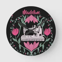 Vintage Sewing Machine:Floral Pattern Personalized Round Clock