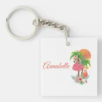 Pink Flamingo Tropical Vacation Acrylic Keychain